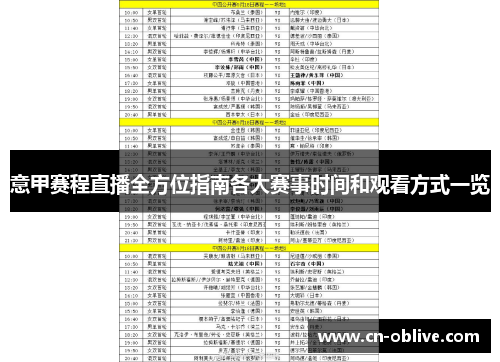 意甲赛程直播全方位指南各大赛事时间和观看方式一览