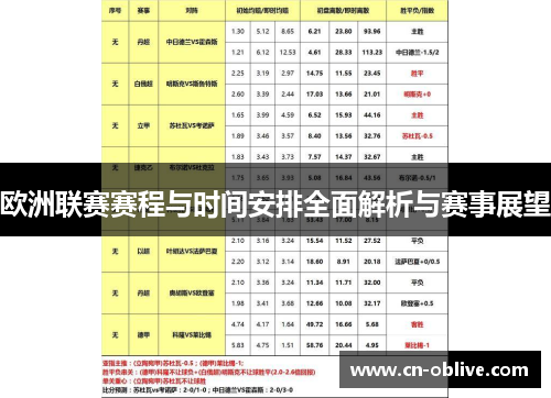 欧洲联赛赛程与时间安排全面解析与赛事展望